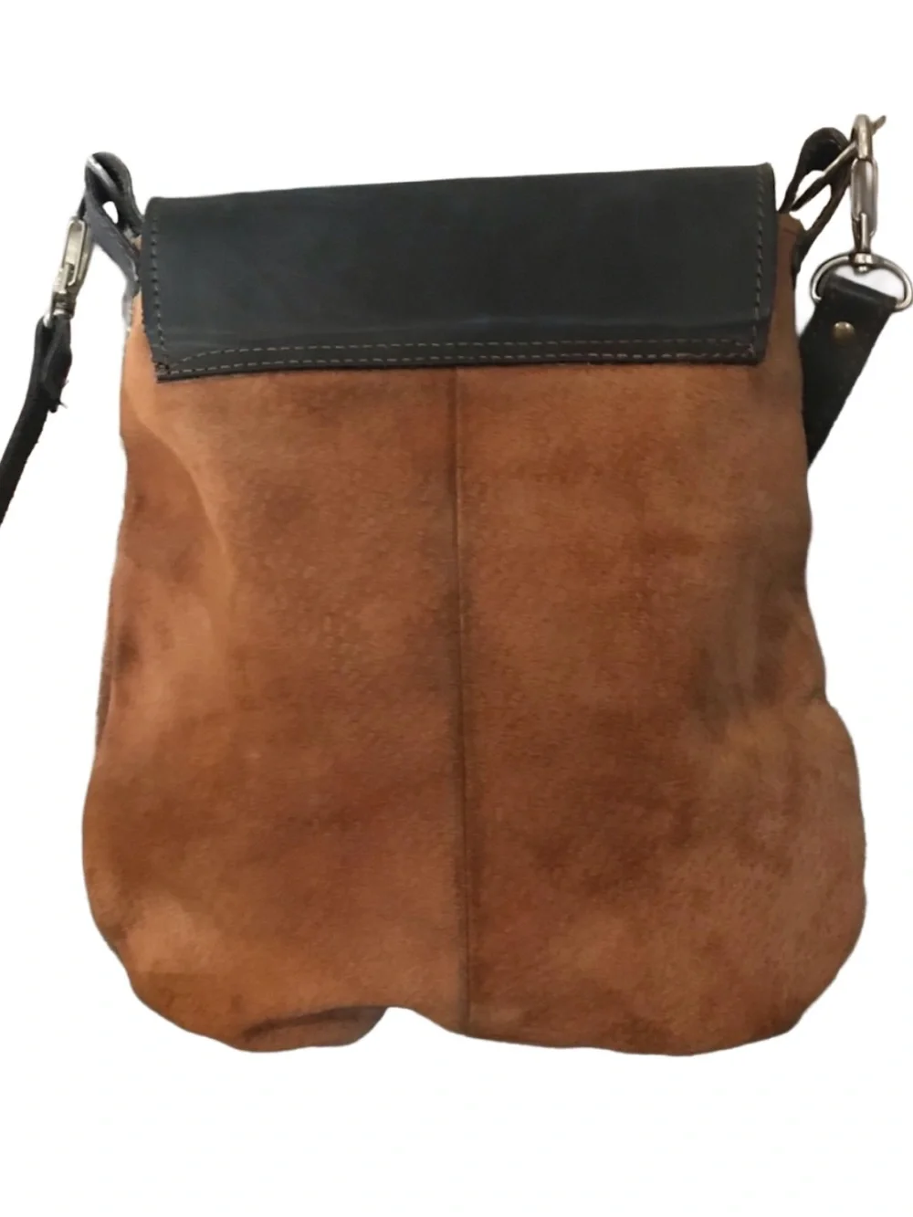 EL CEIBO HANDCRAFTED TAN SUEDE AND BLACK LEATHER CROSSBODY MESSENGER BAG